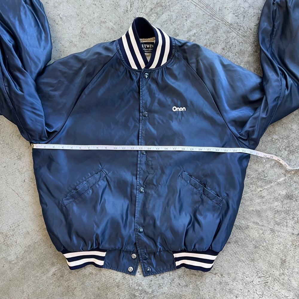 Vintage Butwin Onan Satin Varsity Bomber Jacket USA Navy Blue Men’s XL XXL - Picture 6 of 8